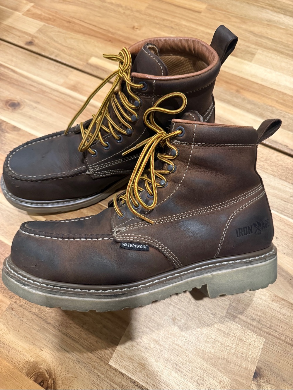 Iron Age Men’s leather Workboots “steel toe and waterproof”